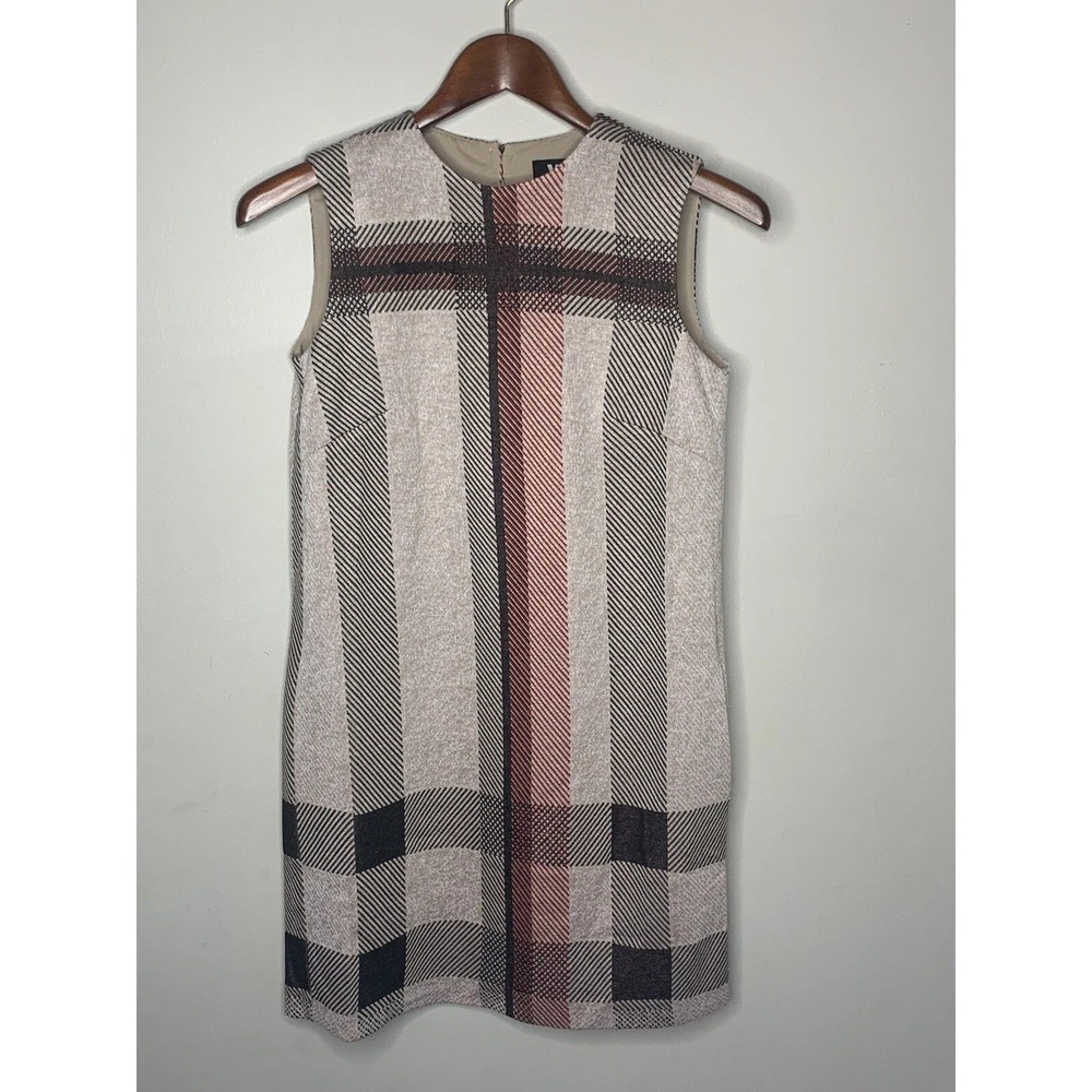 W byWorth Shift Dress 0 Beige Plaid Sleeveless Mod Career Preppy Retro Inspired